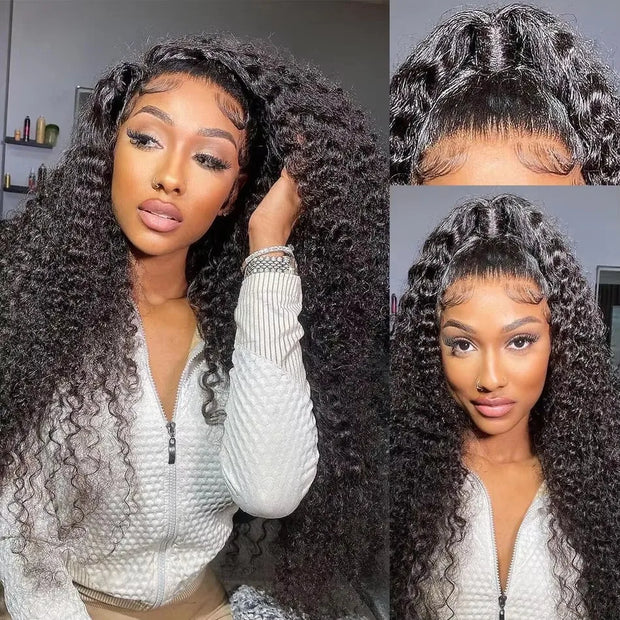 40 Inch 250 Density Curly 13x6 HD Lace Frontal Wigs Human Hair Brazilian Deep Wave Transparent Lace Front Wig 100% Human Hair 30