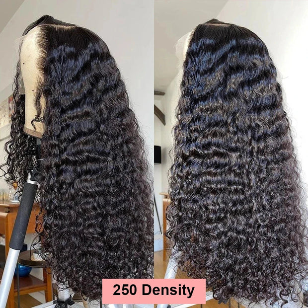 40 Inch 250 Density Curly 13x6 HD Lace Frontal Wigs Human Hair Brazilian Deep Wave Transparent Lace Front Wig 100% Human Hair 30