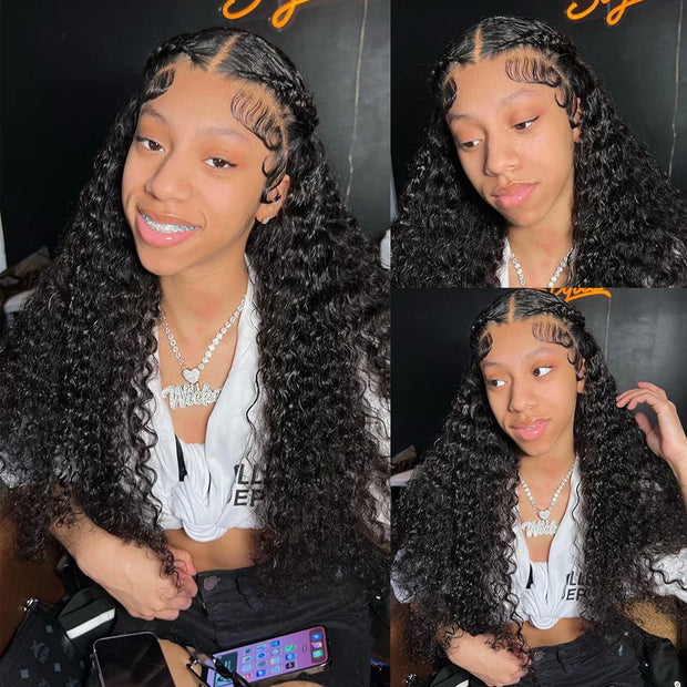 40 Inch 250 Density Curly 13x6 HD Lace Frontal Wigs Human Hair Brazilian Deep Wave Transparent Lace Front Wig 100% Human Hair 30