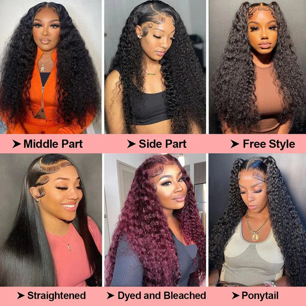 40 Inch 250 Density Curly 13x6 HD Lace Frontal Wigs Human Hair Brazilian Deep Wave Transparent Lace Front Wig 100% Human Hair 30