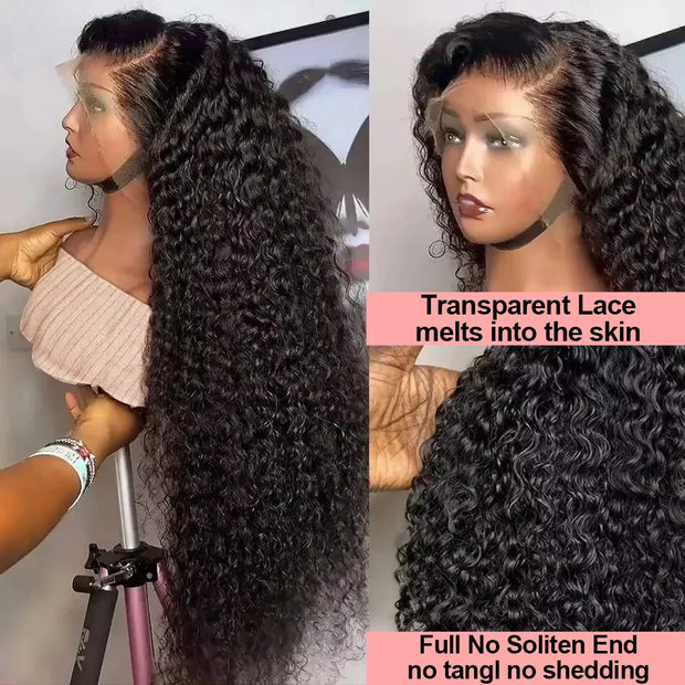40 Inch 250 Density Curly 13x6 HD Lace Frontal Wigs Human Hair Brazilian Deep Wave Transparent Lace Front Wig 100% Human Hair 30