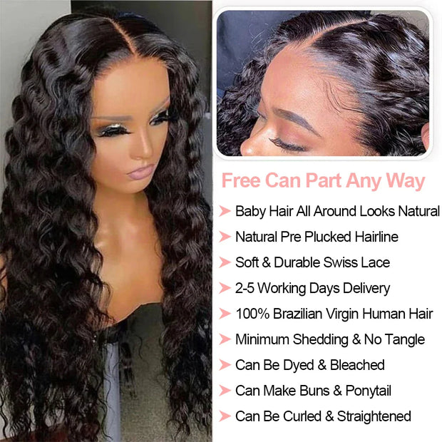 40 Inch 250 Density Curly 13x6 HD Lace Frontal Wigs Human Hair Brazilian Deep Wave Transparent Lace Front Wig 100% Human Hair 30