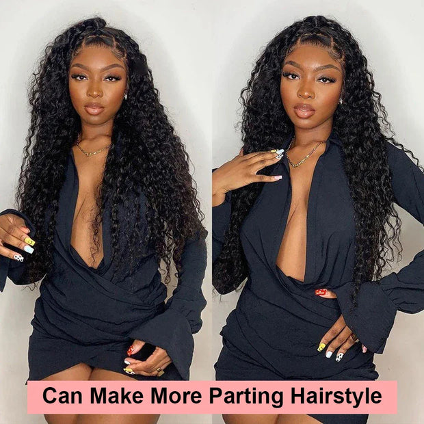40 Inch 250 Density Curly 13x6 HD Lace Frontal Wigs Human Hair Brazilian Deep Wave Transparent Lace Front Wig 100% Human Hair 30