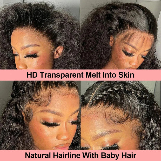 40 Inch 250 Density Curly 13x6 HD Lace Frontal Wigs Human Hair Brazilian Deep Wave Transparent Lace Front Wig 100% Human Hair 30