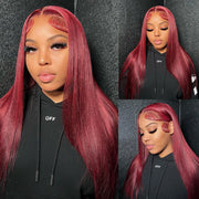 13x6 Lace 99j Red Burgundy Colored HD Lace Frontal Human Hair Wigs 13x6 Lace Front Human Hair Wigs Trendy Color Human Hair Wigs