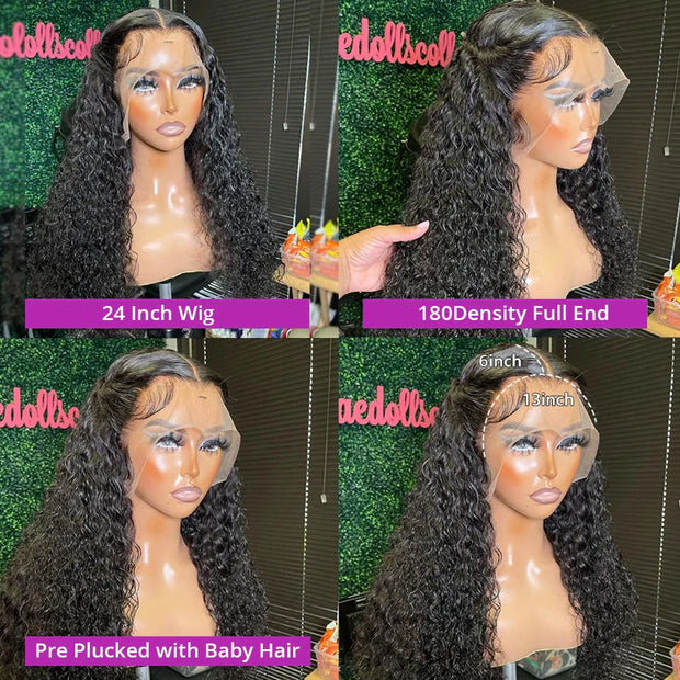 300% Density 40 46 Inch Deep Wave 13x6 HD Lace Front Human Hair Wig Loose Water Curly 13x4 Lace Frontal Wig Human Hair For Women