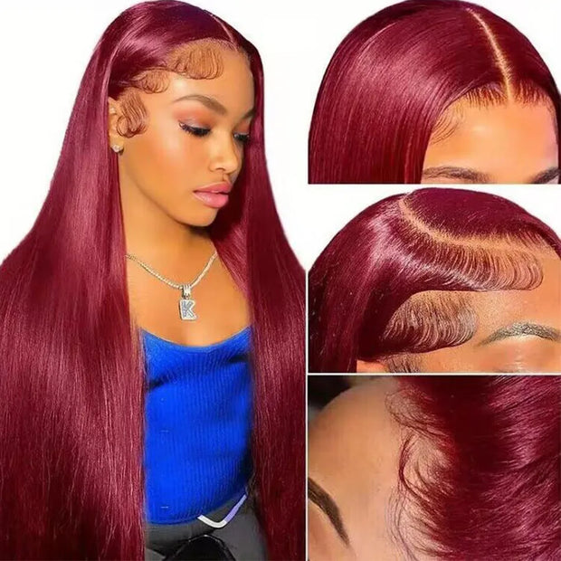 13x6 Lace 99j Red Burgundy Colored HD Lace Frontal Human Hair Wigs 13x6 Lace Front Human Hair Wigs Trendy Color Human Hair Wigs
