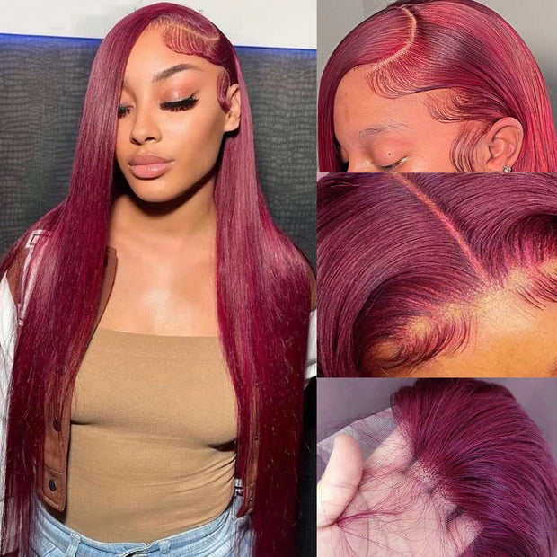 13x6 Lace 99j Red Burgundy Colored HD Lace Frontal Human Hair Wigs 13x6 Lace Front Human Hair Wigs Trendy Color Human Hair Wigs