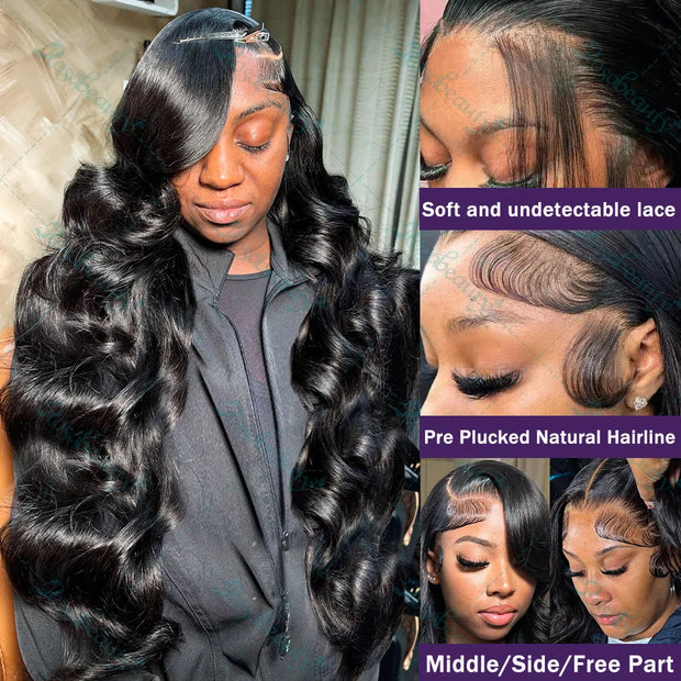 30 32 Inch Body Wave Transparent 13x6 Lace Frontal Human Hair Wigs Natural Color High Density 13x4 Lace Frontal Wig For Women
