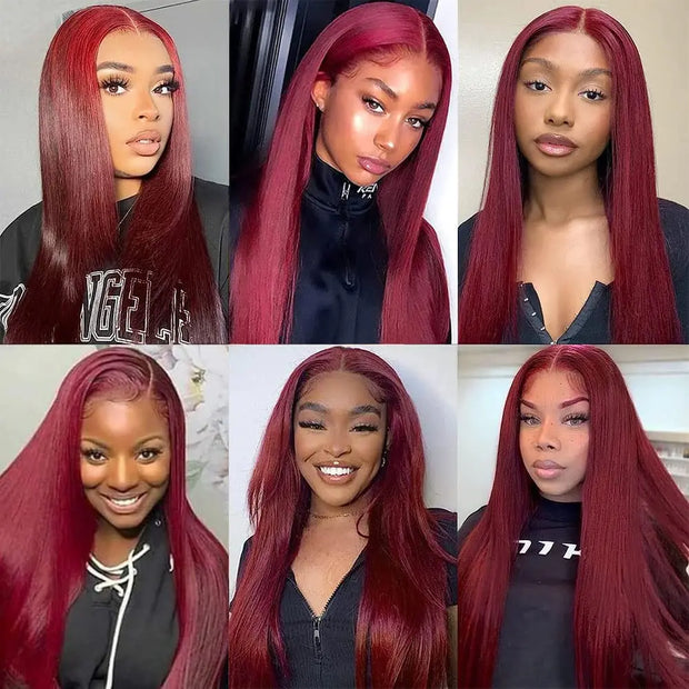 13x6 Lace 99j Red Burgundy Colored HD Lace Frontal Human Hair Wigs 13x6 Lace Front Human Hair Wigs Trendy Color Human Hair Wigs