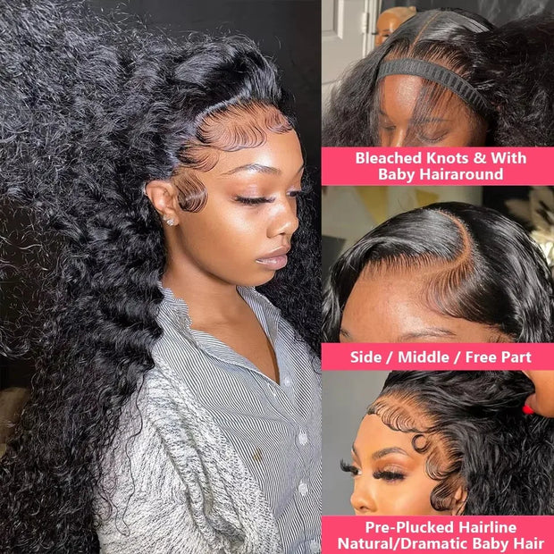 250 300 Density 13x6 HD Lace Frontal Wig Deep Wave Curly Human Hair Wigs For Women Water Wave 13x4 Lace Front Human Hair Wig 200
