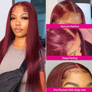 13x6 Lace 99j Red Burgundy Colored HD Lace Frontal Human Hair Wigs 13x6 Lace Front Human Hair Wigs Trendy Color Human Hair Wigs