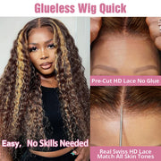 40 Inch Highlight Ombre Deep Wave Glueless Wig Human Hair Ready To Wear Brazilian Colored 13x4 Curly Lace Frontal Wigs For Women