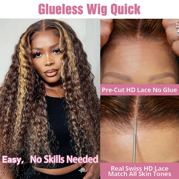 40 Inch Highlight Ombre Deep Wave Glueless Wig Human Hair Ready To Wear Brazilian Colored 13x4 Curly Lace Frontal Wigs For Women