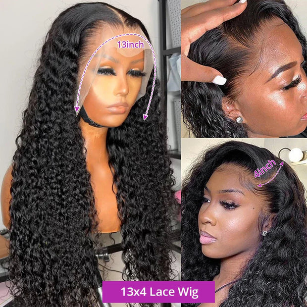 300% Density 40 46 Inch Deep Wave 13x6 HD Lace Front Human Hair Wig Loose Water Curly 13x4 Lace Frontal Wig Human Hair For Women