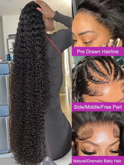 250% Density 13x6 36Inch Deep Wave Frontal Wig Transparent 13x5 HD Lace Frontal Human Hair Wigs Curly Human Hair Wigs For Women