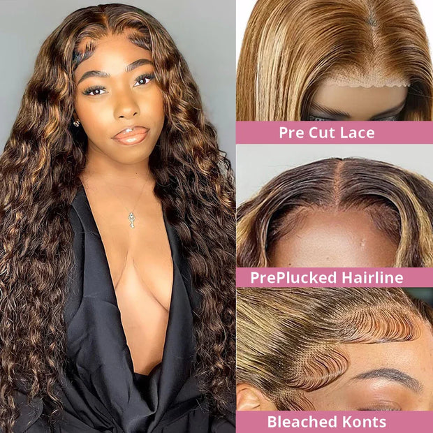 40 Inch Highlight Ombre Deep Wave Glueless Wig Human Hair Ready To Wear Brazilian Colored 13x4 Curly Lace Frontal Wigs For Women