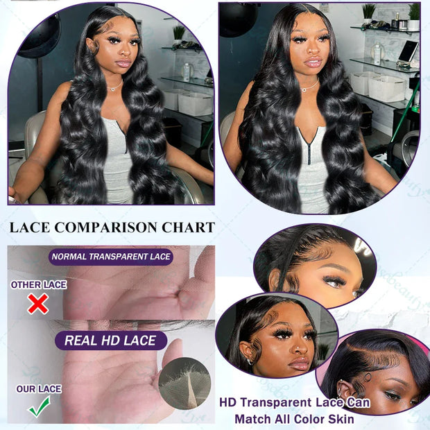 30 32 Inch Body Wave Transparent 13x6 Lace Frontal Human Hair Wigs Natural Color High Density 13x4 Lace Frontal Wig For Women