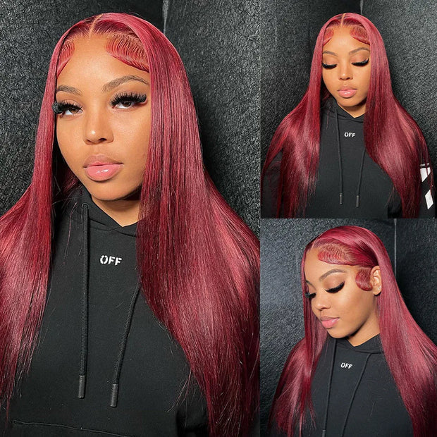 13x6 Lace 99j Red Burgundy Colored HD Lace Frontal Human Hair Wigs 13x6 Lace Front Human Hair Wigs Trendy Color Human Hair Wigs