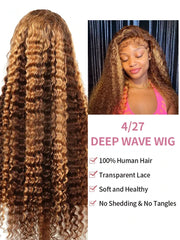 40 Inch Highlight Ombre Deep Wave Glueless Wig Human Hair Ready To Wear Brazilian Colored 13x4 Curly Lace Frontal Wigs For Women