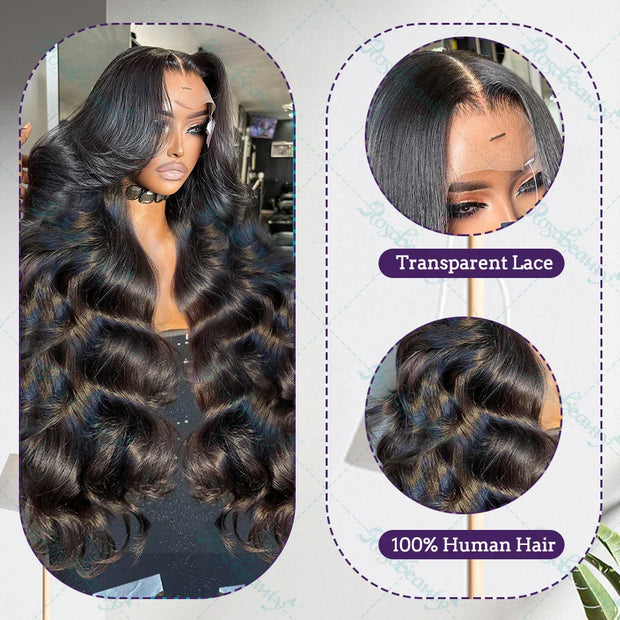 30 32 Inch Body Wave Transparent 13x6 Lace Frontal Human Hair Wigs Natural Color High Density 13x4 Lace Frontal Wig For Women