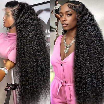 40 Inch 250 Density Curly 13x6 HD Lace Frontal Wigs Human Hair Brazilian Deep Wave Transparent Lace Front Wig 100% Human Hair 30