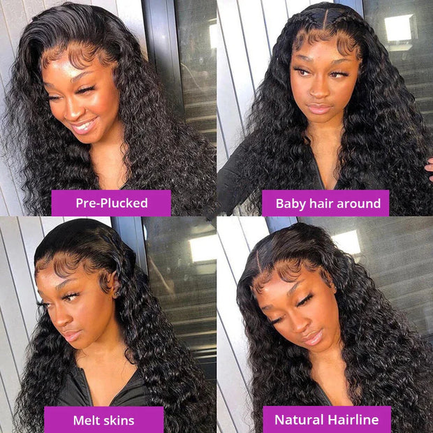 300% Density 40 46 Inch Deep Wave 13x6 HD Lace Front Human Hair Wig Loose Water Curly 13x4 Lace Frontal Wig Human Hair For Women