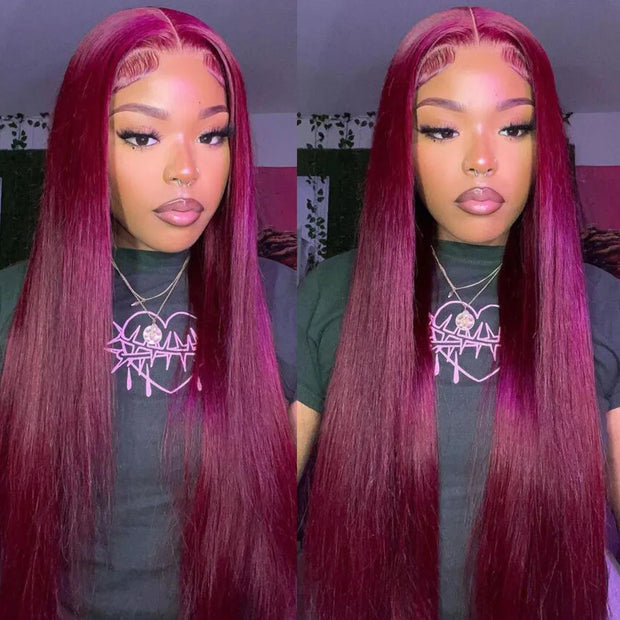 13x6 Lace 99j Red Burgundy Colored HD Lace Frontal Human Hair Wigs 13x6 Lace Front Human Hair Wigs Trendy Color Human Hair Wigs
