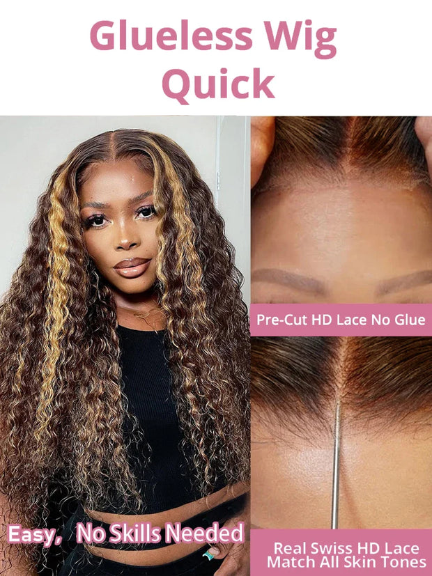 40 Inch Highlight Ombre Deep Wave Glueless Wig Human Hair Ready To Wear Brazilian Colored 13x4 Curly Lace Frontal Wigs For Women