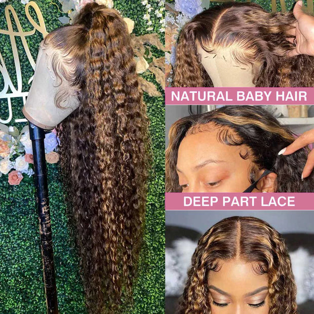 40 Inch Highlight Ombre Deep Wave Glueless Wig Human Hair Ready To Wear Brazilian Colored 13x4 Curly Lace Frontal Wigs For Women