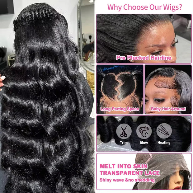 250 Density Body Wave 13x6 HD Lace Frontal Human Hair Wig 30 36 Inch HD Transparent 13x4 Lace Front Wigs For Women Pre Plucked
