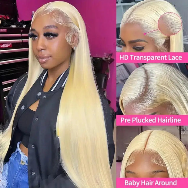 13x6 613 Blonde HD Lace Front Human Hair Wigs Brazilian Straight Human Hair Wigs For Women Transparent 13x6 Lace Frontal Wigs