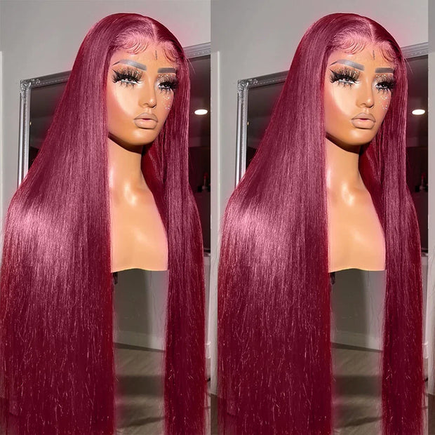 13x6 Lace 99j Red Burgundy Colored HD Lace Frontal Human Hair Wigs 13x6 Lace Front Human Hair Wigs Trendy Color Human Hair Wigs